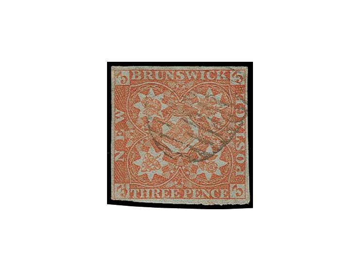 3 d. dull-red with plate scratch in left "3", tiny marginal scuff at left, otherwise fine
