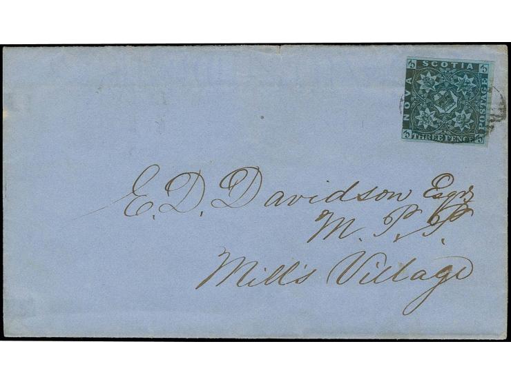 3 d. deep blue showing distinctive plate re-entry in "POS", touched at one side, otherwise large margins, tied by oval of bar