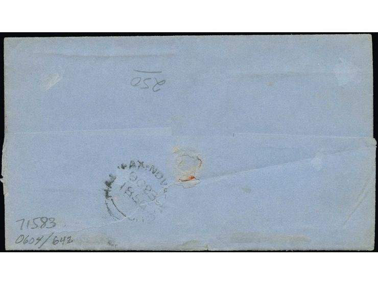 3 d. deep blue showing distinctive plate re-entry in "POS", touched at one side, otherwise large margins, tied by oval of bar