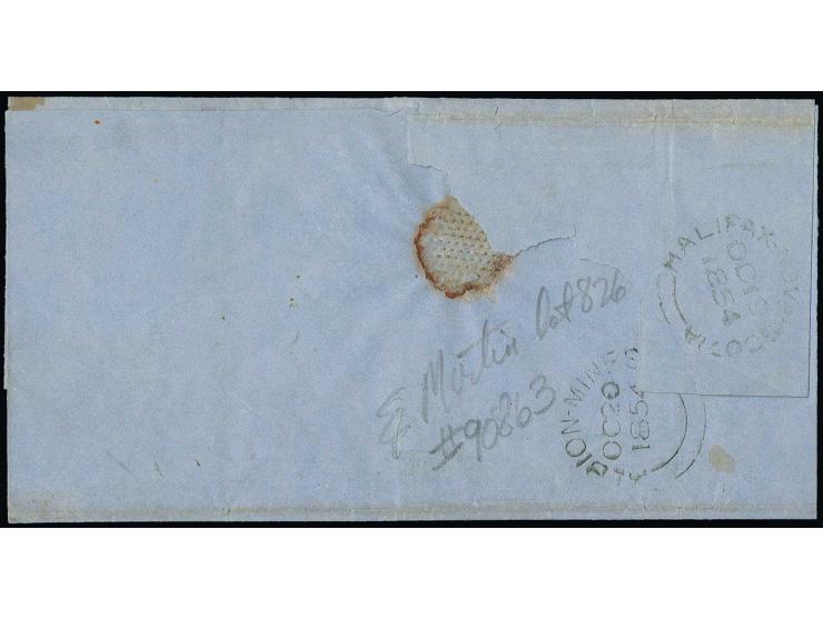3 d. pale-blue, 2 copies, both with clear to mostly wide margins, tied by light cancel to lettersheet from Halifax to Albion 