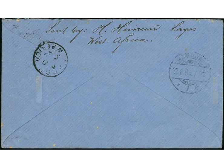 1887/1902, 2½ p. ultramarine, tied to cover from "LAGOS JY 19 94" to Germany, showing on front red "PAID LIVERPOOL BR.PACKET"