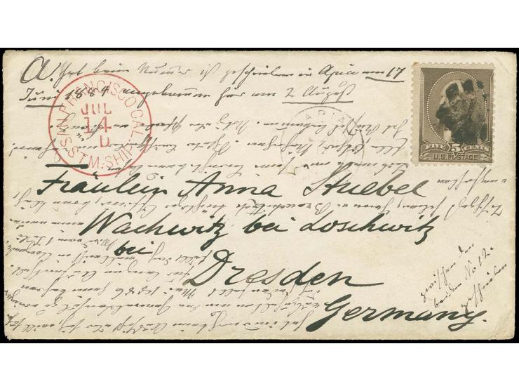 APIA MUNICIPAL POST OFFICE, 1882-86: "APIA JUN 17" cds. on cover franked with US 1882 Garfield 5 c. cancelled with cork, addr