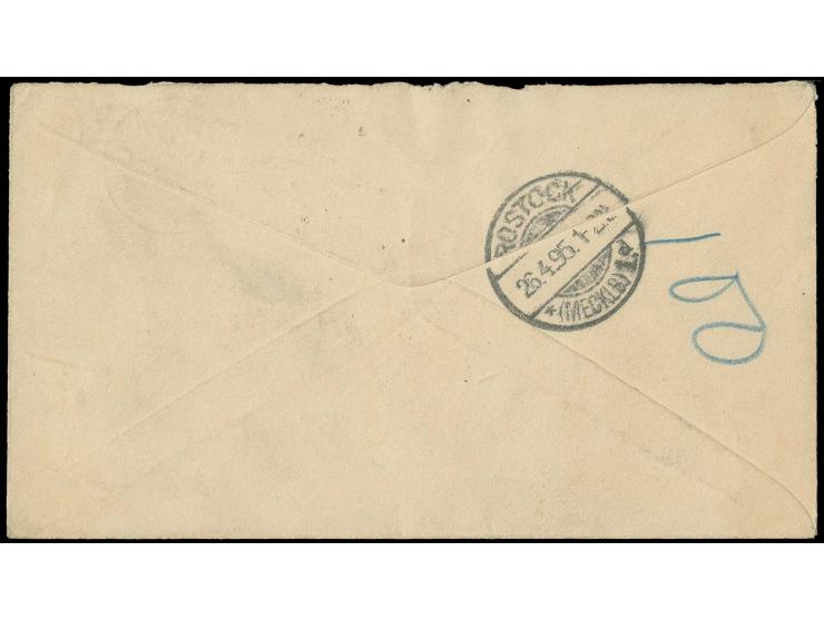 1½d. on 2d. dull orange two singles and 3d. on 2d. dull orange tied by cds. "APIA MAR 27" to registered cover to Rostock, fin