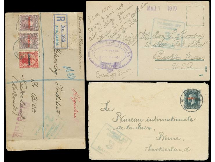 1917/19, three covers, including one registered, to Netherland, Switzerland and USA, all with censor mark, mostly fine