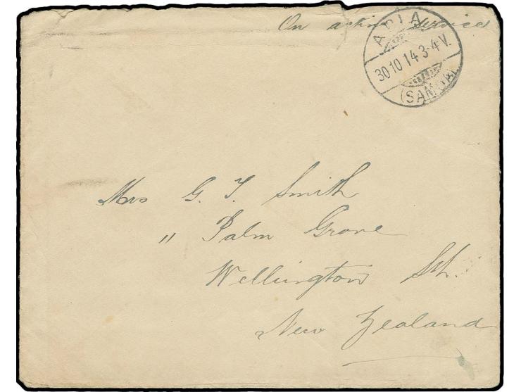 "APIA 30 10 14" german cds. on cover with annotation "on active service", addressed to Wellington, with full content, small t