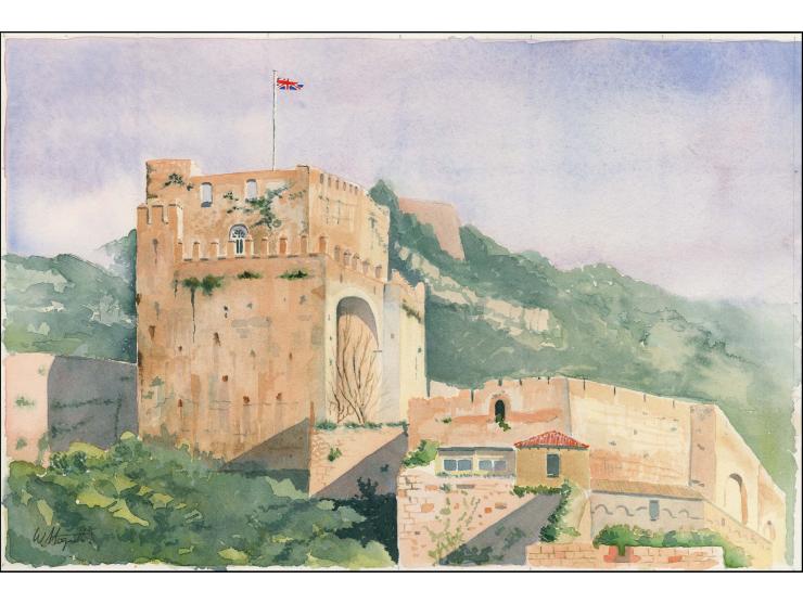 Moorish Castle - Original water colour artwork by unknown artist as used for the front covers of the 20p and £1.20 booklets, 