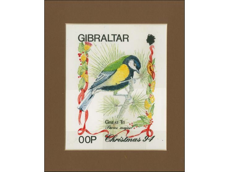 Great Tit - Original water colour artwork by W Stagnetto as used for 5p design, on card in picture mount, image size 140 x 17