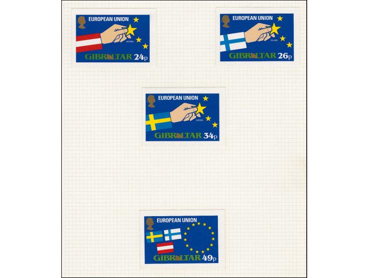 Set of 4 imperf proofs mounted in House of Questa folder as issued stamps except without imprint, plus issued set for compari