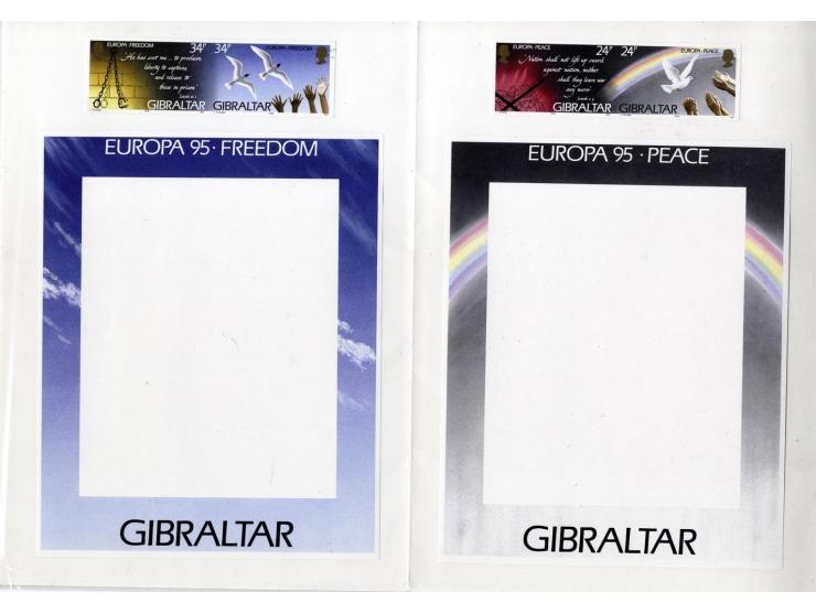 Imperf sets of 4 (2 se-tenant proof pairs) plus proof of outer frame for sheetlets mounted in BDT folder.