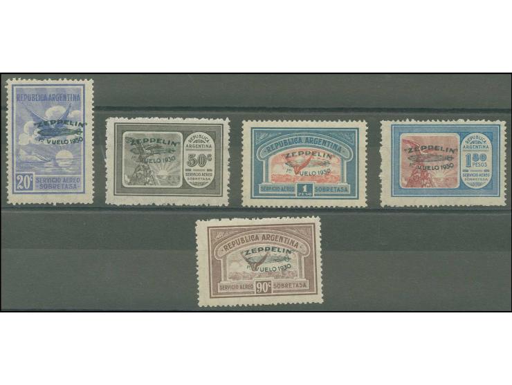 1930, Zeppelin with green overprint 20 c.-1,80 p. kpl., unused o.g., main value unmounted mint, signed in pencil