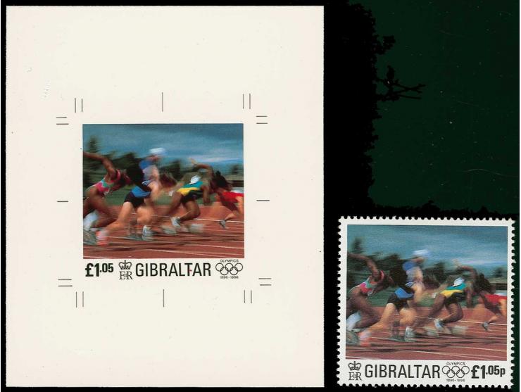 Imperf Cromalin proof essay of £1 .05 (Start of modern race) similar to issued stamp except value without p and appearing at 
