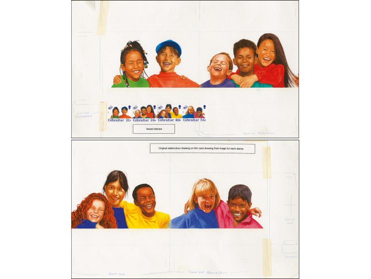 Original watercolour artwork designed by Steven Noon as used for the four value se-tenant strip, artwork in two pieces each a