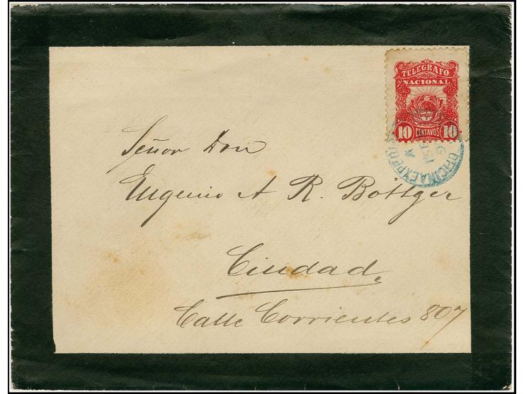 1890, 10 c. red tied by blue cds. "OFICINA EXPEDICION...15.EN.90" to mourning cover with arrival mark "ROSARIO 15.NER.90", ti
