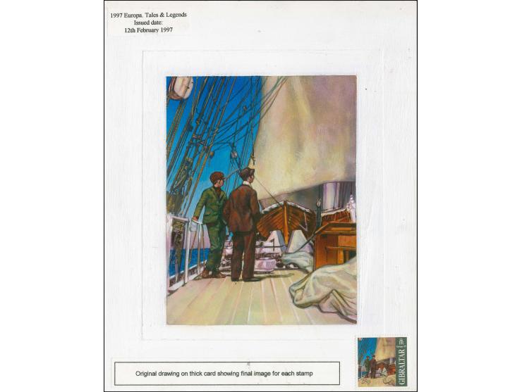 Boarding the Mary Celeste - Original water colour artwork by Sharif Tarabay of Canada as used for 28p stamp, on board image s