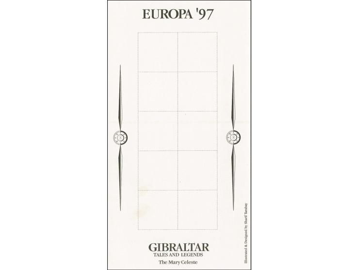 Imperf proof of sheet format mounted in House of Questa folder (3) showing the border inscriptions and dotted outline suggest
