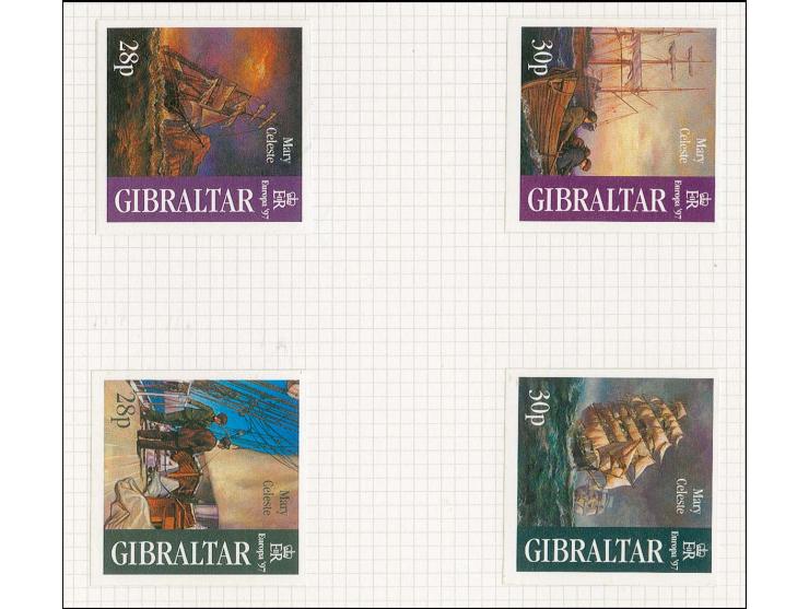 Imperf proof set of 4 plus proof of sheet format each mounted in House of Questa folders, the latter showing the border inscr