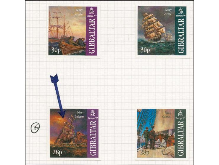 Imperf proof set of 4 plus proof of sheet format each mounted in House of Questa folders, the latter showing the border inscr