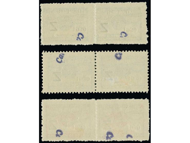 1930, Zeppelin 1,5-6 b. in horizontal pairs with overprint variaty "comma instead of dot", unused o.g., one value little thin