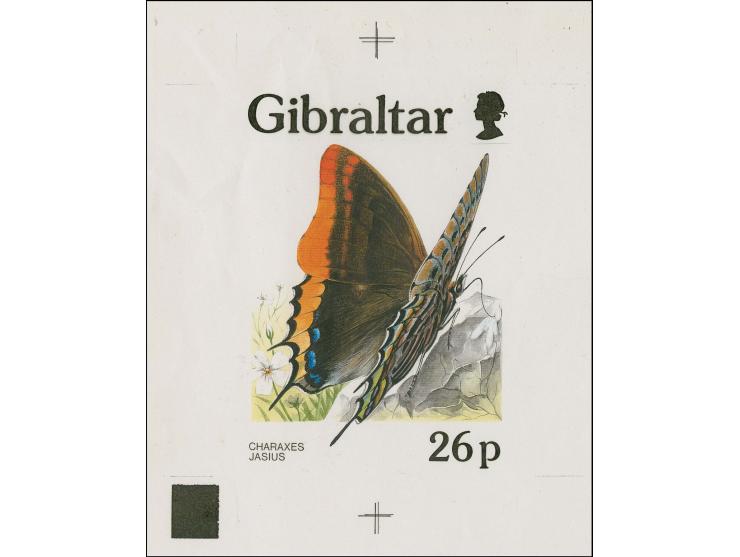 Charaxes jasius - Computer generated intermediate stage artwork by Roger Gorringe as used for 26p value on A4 paper with over
