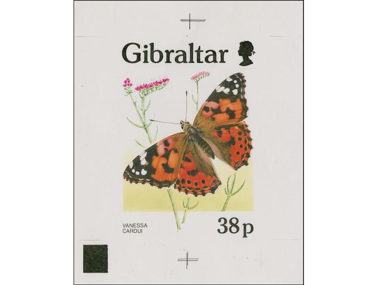 Vanessa cardui - Computer generated intermediate stage artwork by Roger Gorringe as used for 30p value on A4 paper with overl