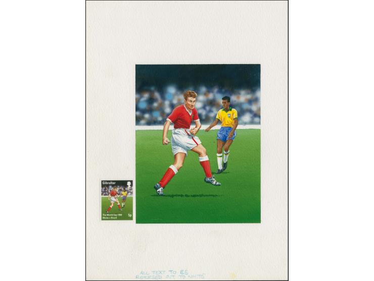 Wales v Brazil - Original hand painted artwork by Lee Montgomery as used for the 5p value mounted on board image size 110 x 1