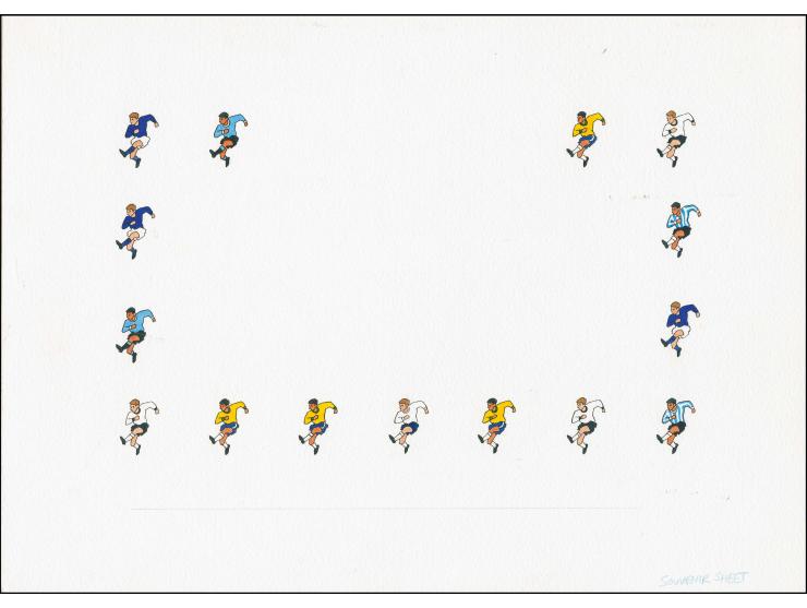England v W Germany - Original hand painted artwork by Lee Montgomery (?) as used for the border of the m/sheet, on cartridge