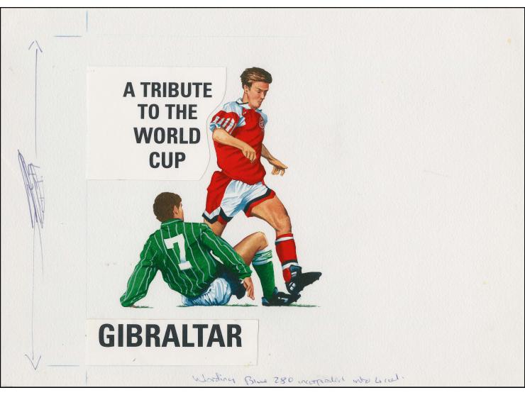 England v W Germany - Original hand painted artwork by Lee Montgomery (?) as used for the first day cover, on cartridge paper