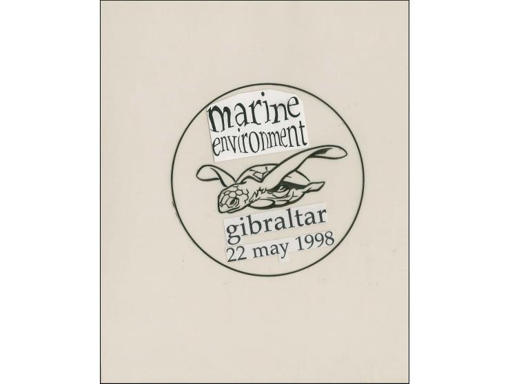 Turtle - Original pen and ink drawing for First day Postmark by Lee Montgomery on board with overlay, image size 95 diameter