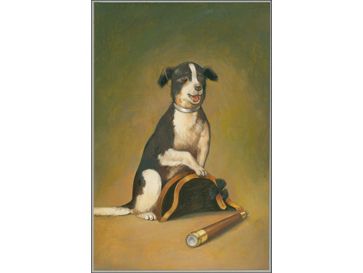 Nileus (dog) - Original water colour artwork by Martin Hargreaves (Illustration Ltd) as used for 12p value, on A4 card in pic