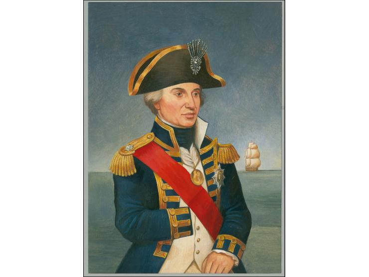 Horatio Nelson - Original water colour artwork by Martin Hargreaves (Illustration Ltd) as used for 26p value, on A4 card in p