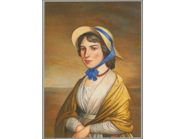 Lady Nelson. - Original water colour artwork by Martin Hargreaves (Illustration Ltd) as used for 28p value, on A4 card in pic