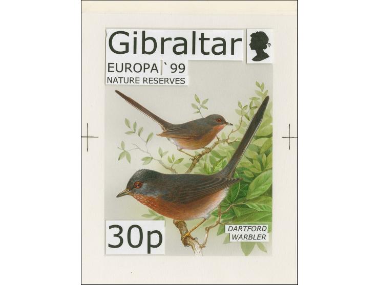 Dartford Warbler - Original hand painted artwork by Roger Gorringe (Famous Sussex artist) as used for 30p value mounted on bo