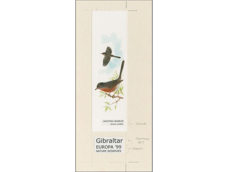 Dartford Warbler - Original hand painted artwork by Roger Gorringe (Famous Sussex artist) as used for the border of 30p sheet