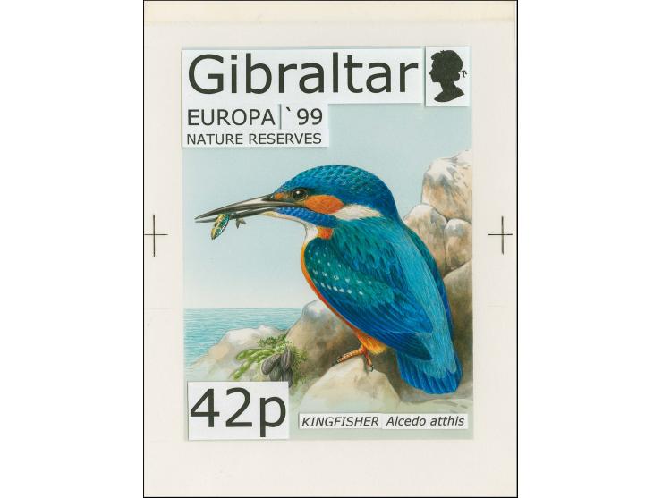 Kingfisher - Original hand painted artwork by Roger Gorringe (Famous Sussex artist) as used for 42p value mounted on board im