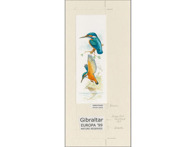 Kingfisher - Original hand painted artwork by Roger Gorringe (Famous Sussex artist) as used for the border of 42p sheetlet mo