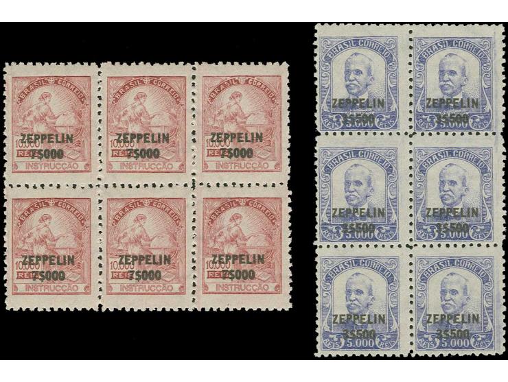 1932, Zeppelin 3.500 $ on 5000 R. and 7.000 $ on 10000 R. , each in block of 6, unmounted mint