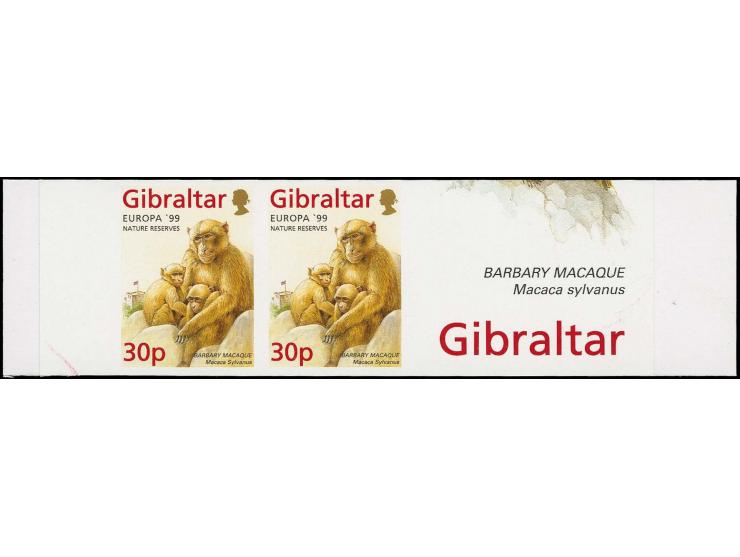 Barbary Macaque 30p imperf pair in issued colours mounted on part Cartor presentation card with Gibraltar in margin, as issue