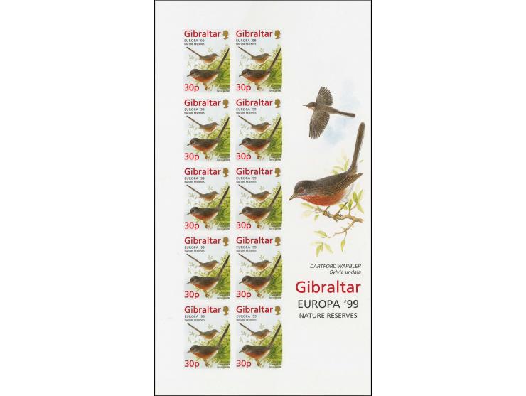 Dartford Warbler 30p, three imperf proofs sheet of 10 in issued colours mounted on Cartor presentation card.