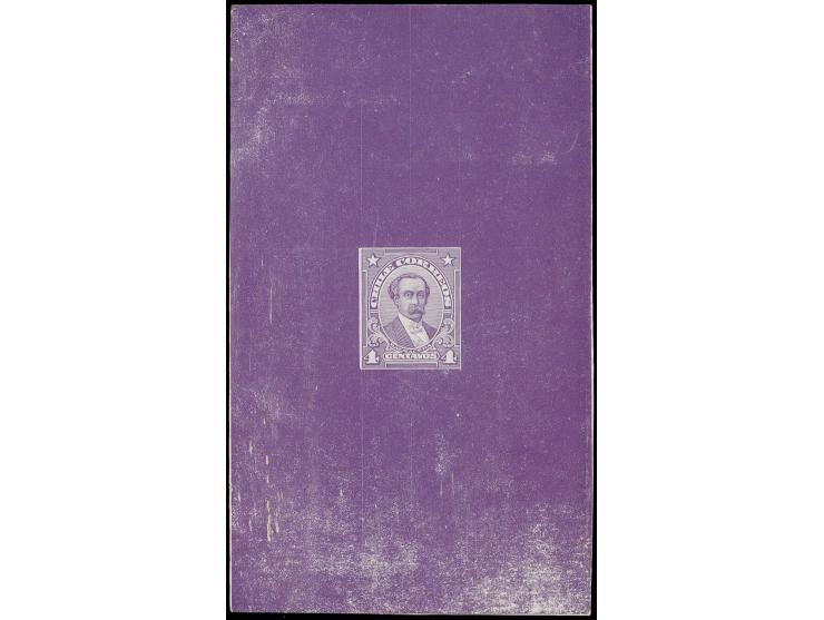 1915/27, Presidents, unissued 4 c. Balmaceda, die proof in violet on chromo carton paper in block format; a scarce proof from