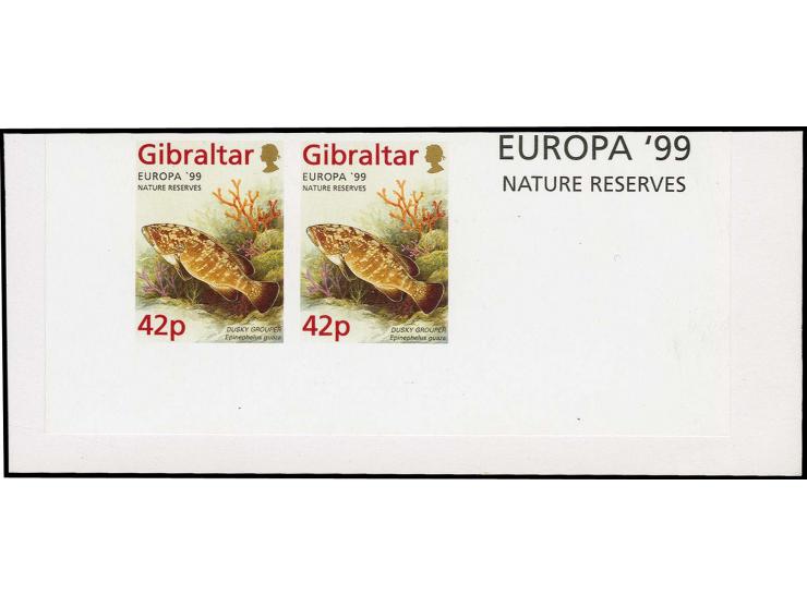 Dusky Perch 42p imperf pair in issued colours colours except inscribed Grouper mounted on part Cartor presentation card with 