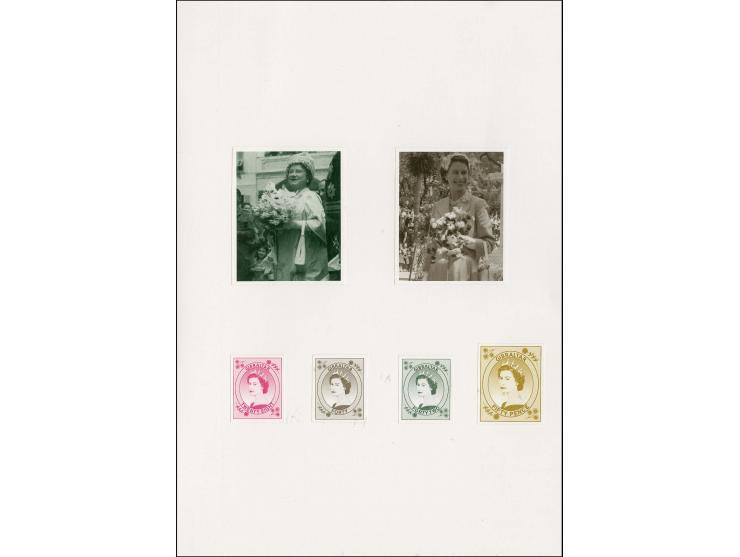 Imperf set of 4 values (28p, 40p, 42p & 50p) with images of the Queen & the Queen Mother mounted in BDT folder plus the issue
