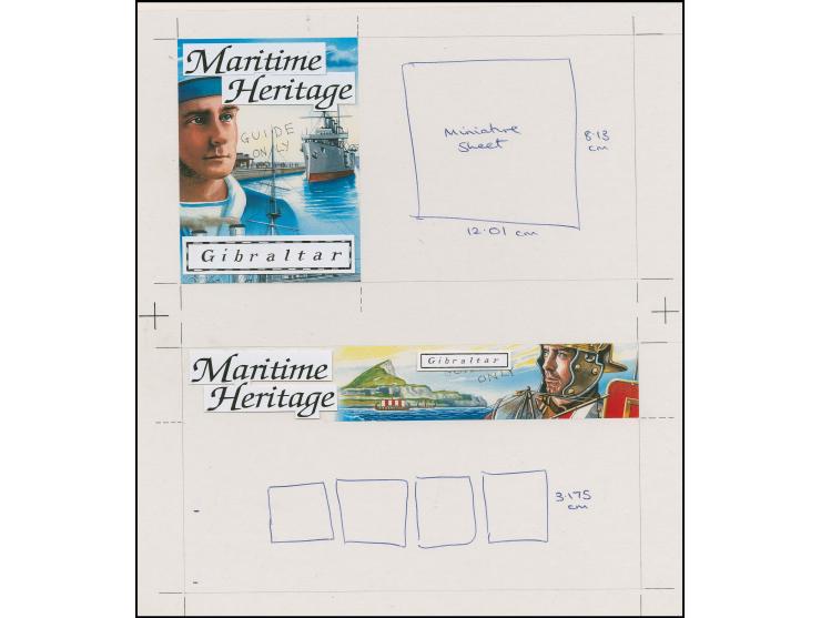 Composite original artwork for First Day Cover and Presentation Pack by Simon Williams comprising computer generated images l
