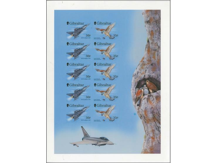 Imperf Cromalin essay proof sheet by Cartor containing 5 se-tenant pairs with a dark background showing the Eurofighter (desc