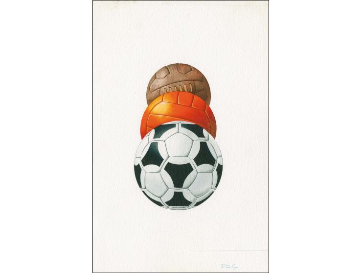 Footballs - Original watercolour artwork designed by Jon Sayer as used for the Official First Day Cover on textured card moun