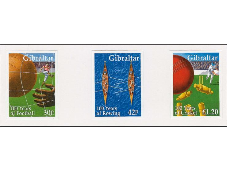 Set of 3 imperf essay proofs mounted on Cartor presentation card, similar to issued stamps but without the Queen«s silhouette