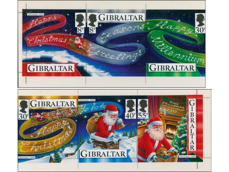 Original watercolour artwork designed by Simon Williams as used for the six-value se-tenant strip, artwork in two pieces each