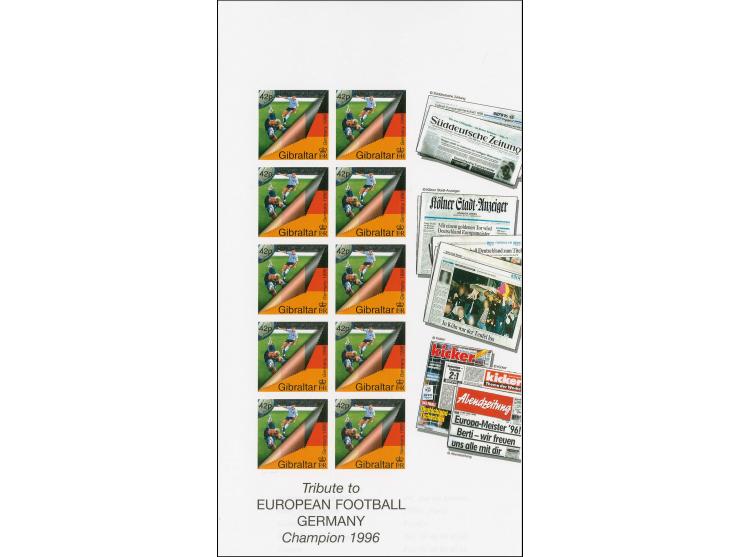 German Player & Flag 42p imperf proof sheet of 10 as issued except without imprint date mounted on Cartor presentation card