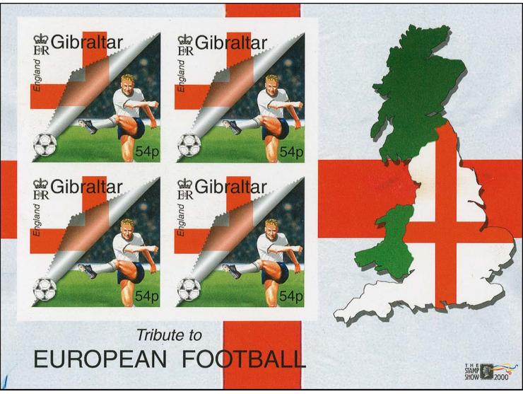 English Player & Flag 54p x 4 imperf, two proofs of m/sheet as issued except without imprint date mounted on Cartor presentat