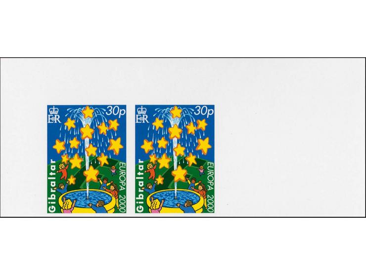 Fountain of Stars 30p, two imperf proofs, sheet of 10 as issued (with Royal Cypher) mounted on Cartor presentation card