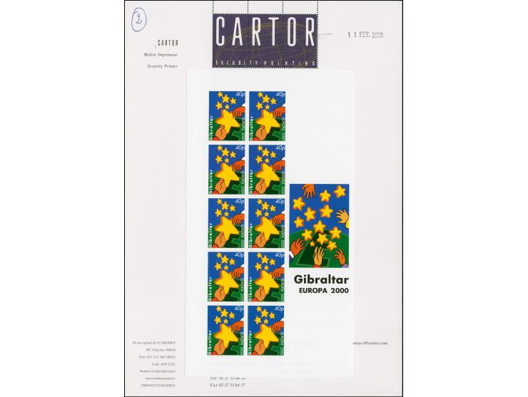Exchanging Star 40p, four imperf proofs, sheet of 10 as issued except without Royal Cypher mounted on Cartor presentation car